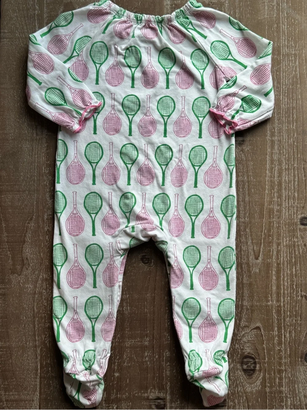 +Mud Pie Pink Green Pickleball Print Footed One-Piece 6-9M Baby Girl Preppy